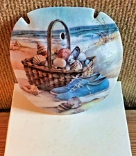 Beach Seashell Basket & Blue Shoes Sand Dollar Coastal Decor Plaque