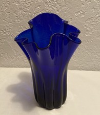 Cobalt Blue Hand Blown Handkerchief Vase
