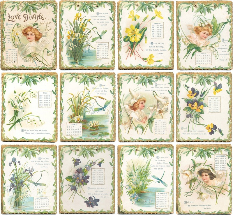 Ellen Clapsaddle 1902 Twelve Page Calendar, Bible Quotes, Flower Fairies RARE