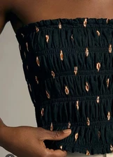 Anthropologie Black Smocked Tube Top Womens XS  Motif Strapless Pullover NWT