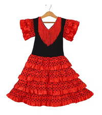 NEW GIRLS RED  BLACK FLAMENCO SPANISH DANCER COSTUME DRESS