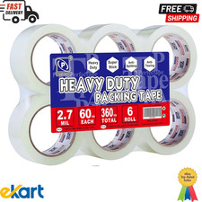Heavy Duty Packing Tape 6 Rolls, Total 360Y, Clear, 2.7 Mil, 1.88 Inch X 60 Yard