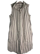 ZARA Shirtdress Size M Midi Printed Sleeveless Ivory Red Blue Stripes A-Line | M