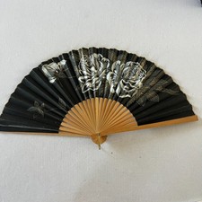 Vintage Wooden  Paper Hand Fan Fold Up 1930-1940s Japan Floral - Antique