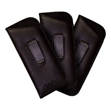 Slim Half Clip Soft Eyeglass Case 3 PACK-BLACK Syn.Leather  Felt Lined