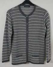 Damen Feine Strickjacke mit MERINOWOLLE Grau/Weiß Elegant Größe 40/42 WIE NEU!