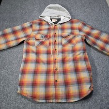 Wrangler Authentics Men Flannel Lined Hooded Shirt Jacket Plaid Coat Red Medium