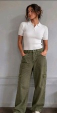 We The Free People Ezra Cargo Jeans Loose Fit Wide Leg Green Size 32
