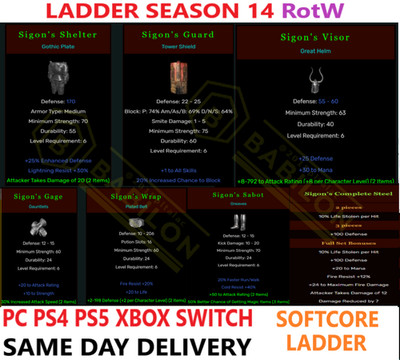   PC PS4 PS5 XBOX SWITCH   LADDER Sigon Set DIABLO 2 RESURRECTED ITEMS D2R