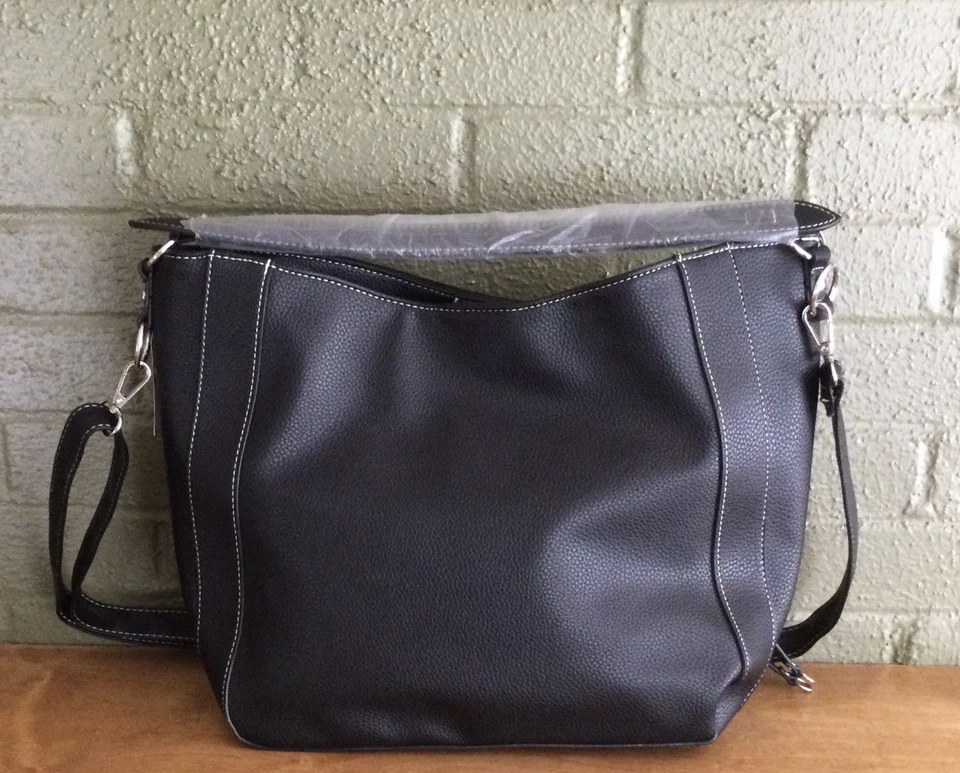 Bolso/cartera hobo Julia Buxton grande de cuero sintético negro Foto 2 de 4