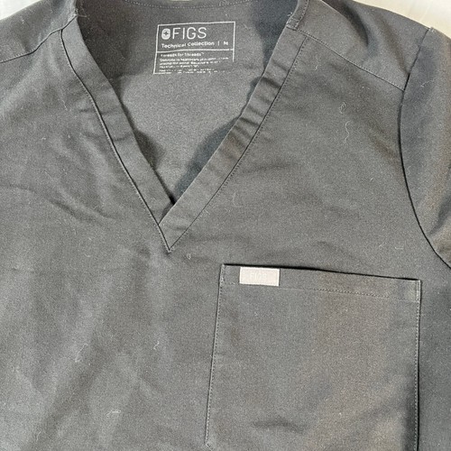 FIGS Scrub Top Women Size M Black Good V-Neck Technical Collection Pocket