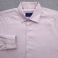 David Donahue Dress Shirt Mens 16 34/35 Regular Fit White Micro Check
