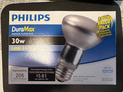 Philips DuraMax 30W Frosted Indoor Flood R20 - 385 Lumens- 3 Bulb Value Pack