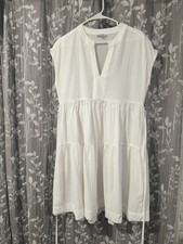 Calvin Klein Dress 6 Tiered Flowy Crinkle Comfort Pockets Shift Tie Back B1(1)