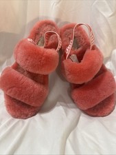 UGG Oh Fluffita Coral Pink Sheepskin Platform Slingback Slide Sandals 1107953