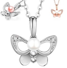 Sterling Silver Freshwater Pearl Necklace Butterfly Pendant 18" Chain Gift PE4