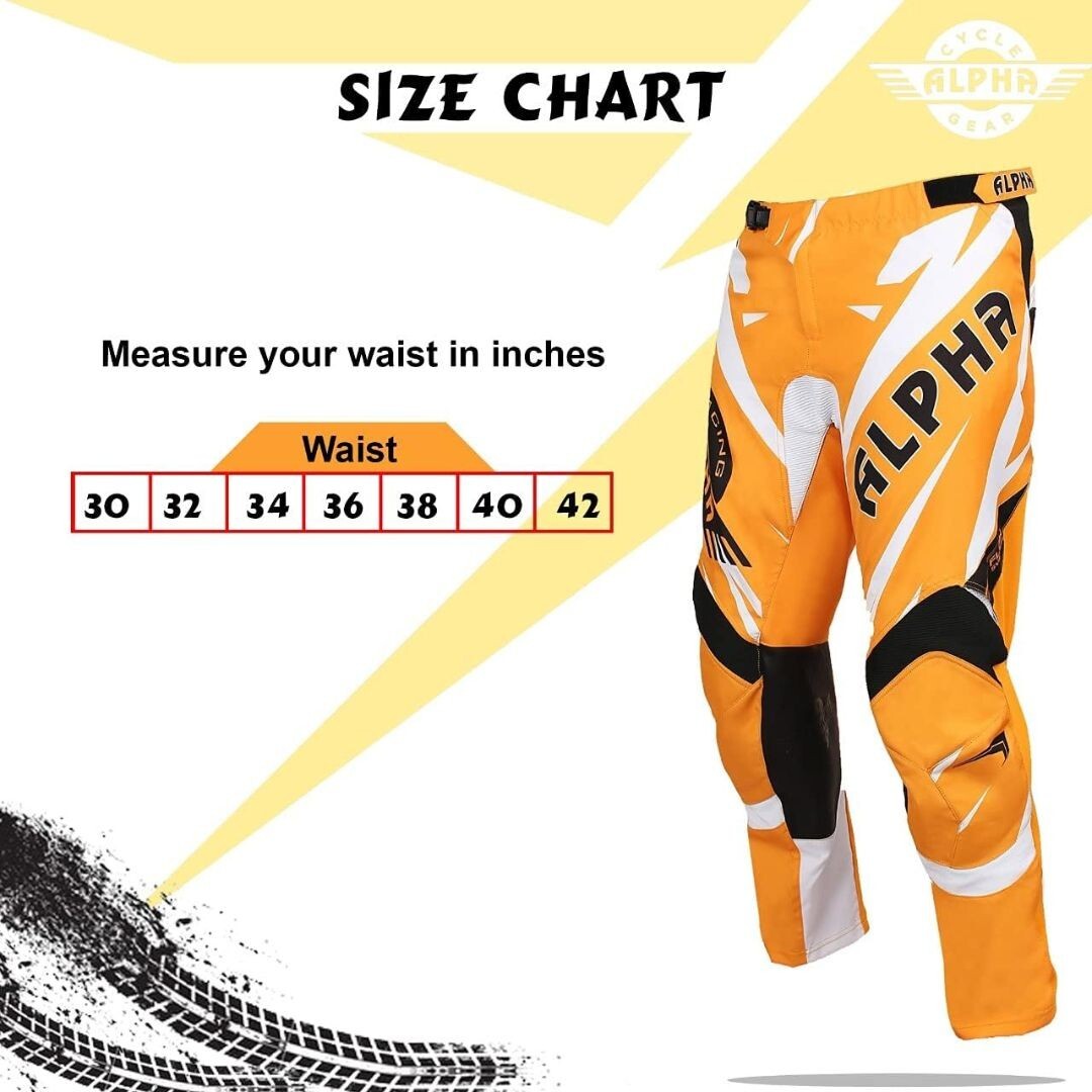 Alpha Cycle Gear Pants Mens Padded Orange Racing Motorcycle Moto