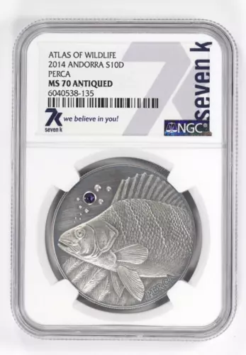 Atlas of Wildlife 2014 Andorra S10D Perca NGC MS70 Antiqued