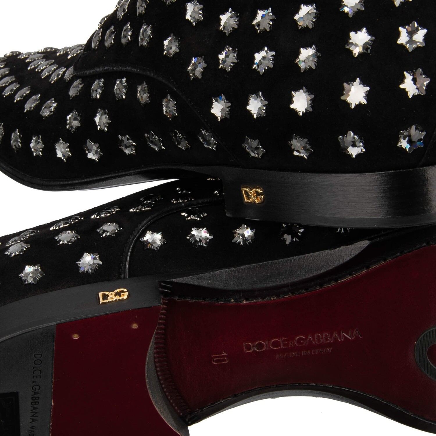 DOLCE & GABBANA DG Crystal Star Suede Leather Lace Derby Shoes POSITANO Black image 8