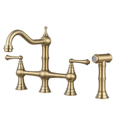 Classic Double-Handle Bridge Kitchen Faucet with Side Sprayer
