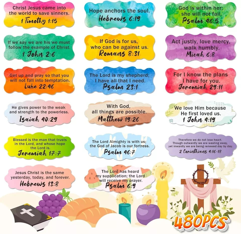 480 PCS Bible Verse Stickers, Scripture Inspirational Christian Stickers Religio