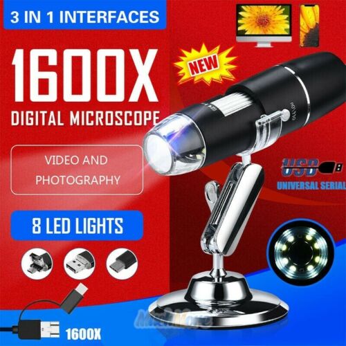 1600X 8LED Digital Microscope Camera Handheld 3IN1 USB Magnification Endoscope