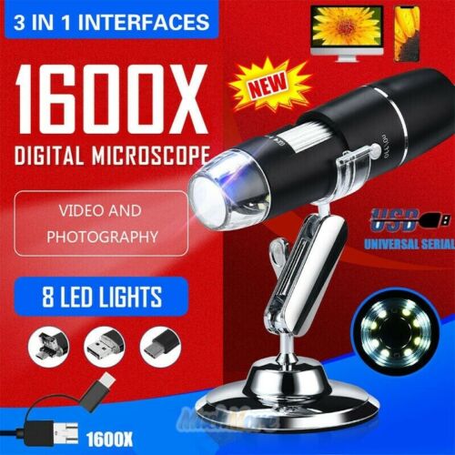 1600X 8LED Digital Microscope Camera Handheld 3IN1 USB Magnification Endoscope - Afbeelding 1 van 12