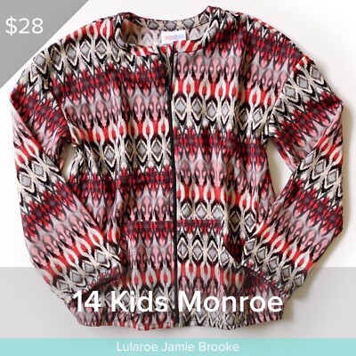 NWT LulaRoe Kids Monroe Jacket Size 14 Pink  Aztec