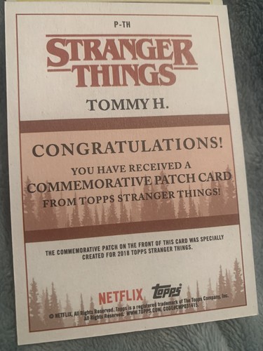 STRANGER THINGS trading cards Tommy H. commemerative patch - Picture 2 of 2