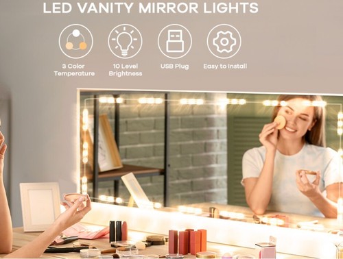 LED Mirror Strip Lights for Mirror Vanity Makeup Table Bathroom Dimmable Adjust - Picture 2 of 9