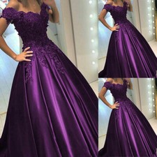 Purple Satin Quinceanera Dresses Off Shoulder Lace Beaded Prom Gowns Sweet 15 16