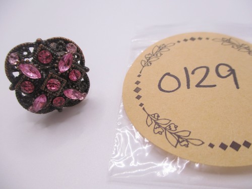 Chunky CZ pink filigree openwork copper toned statement adjustable ring sz 6.5 0 - Picture 7 of 7