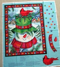 1 Colorful "Happy Snowman" Christmas Quilting/Wallhanging Fabric Panel