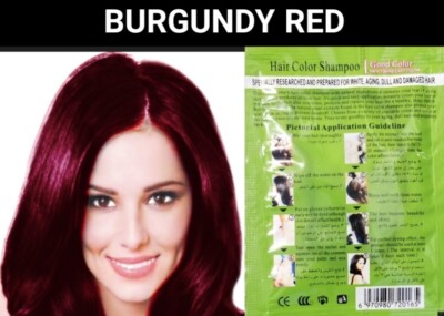 BURGUNDY RED PLANTS BASED HAIR DYE SHAMPOO COLOR GRAY&WHITE HAIR IN MINUTES