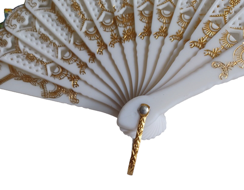 VENEZIA Italien faltbarer Handfächer Goldrand & Spitzenstoff mit Szenen von Venedig - Bild 8 von 11