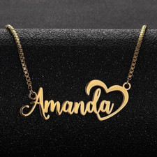 Heart Personalized Name Necklace Custom Letter 14K Yellow Gold Plated Silver