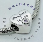 DAUGHTER IN LAW Heart European Charm & Gift Pouch- Sterling Silver S925 Family