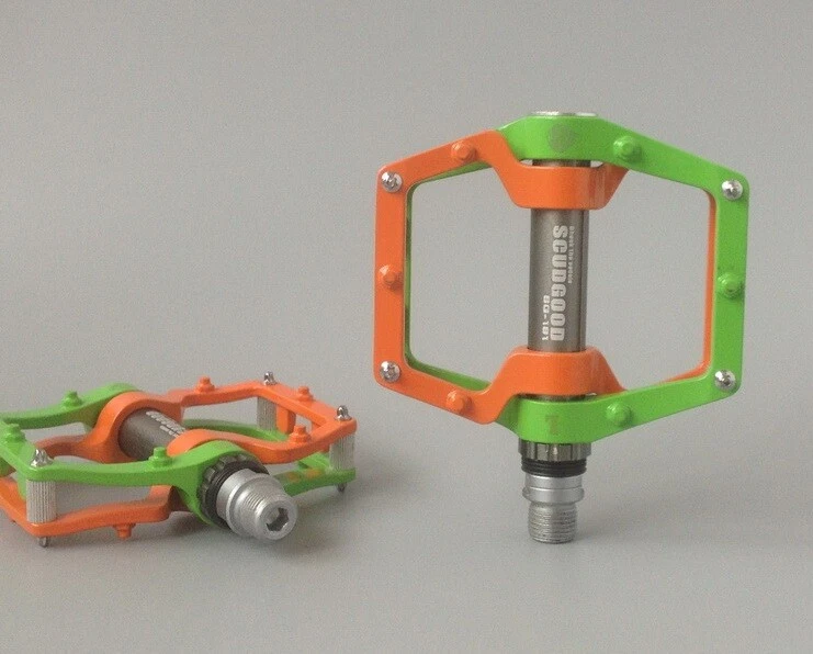 SCUDGOOD Pedal Road MTB Bike AM XC City Bicycle Flat Cycling Pedals Green Orange