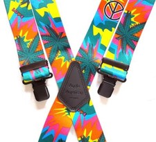 Mens Braces Heavy Duty 1.5" or 2" Retro Peace Sign Suit Biker Trouser Black Clip