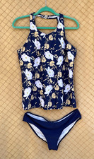 Sheshow Size XL Women's Navy Floral Print Tankini 2pc. Swimsuit