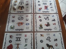 Tattoo Flash Zodiac 11 x 12 ,11 Zodiac laminated ,Pisces missing, All line draws