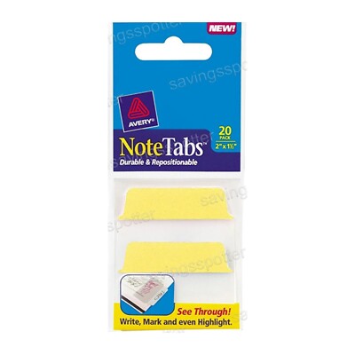 Avery 2 x 1.5 Note Tabs Index Ultra Notetabs Neon Yellow 20Pk