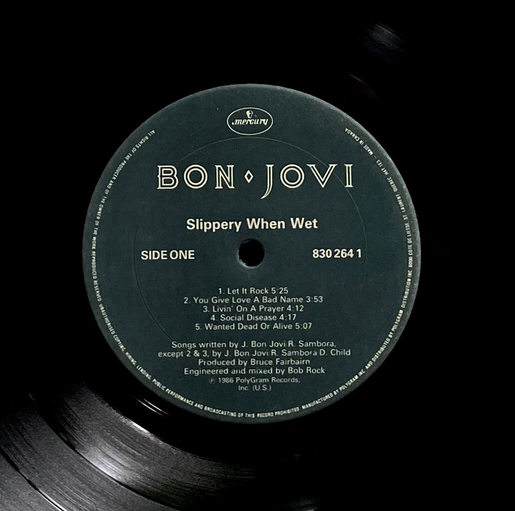 ORIGINAL Vtg 1986 BON JOVI Album SLIPPERY WHEN WET Vinyl 1ST PRESS