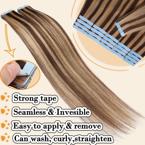 40 Tressen Echthaar Tape in Extension Remy Dick Haarverlängerung Skin Weft Glatt - Bild 6 von 42