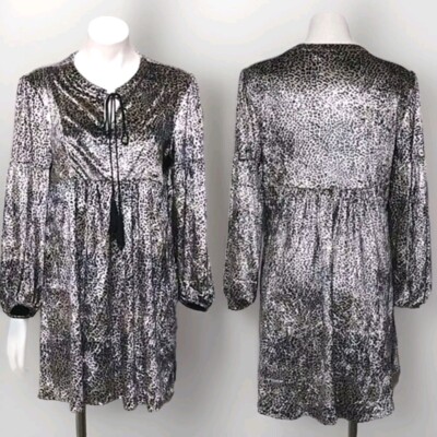 Ciminy Paris Leopard Velvet Babydoll Tunic Dress Medium Long Sleeve Coquette