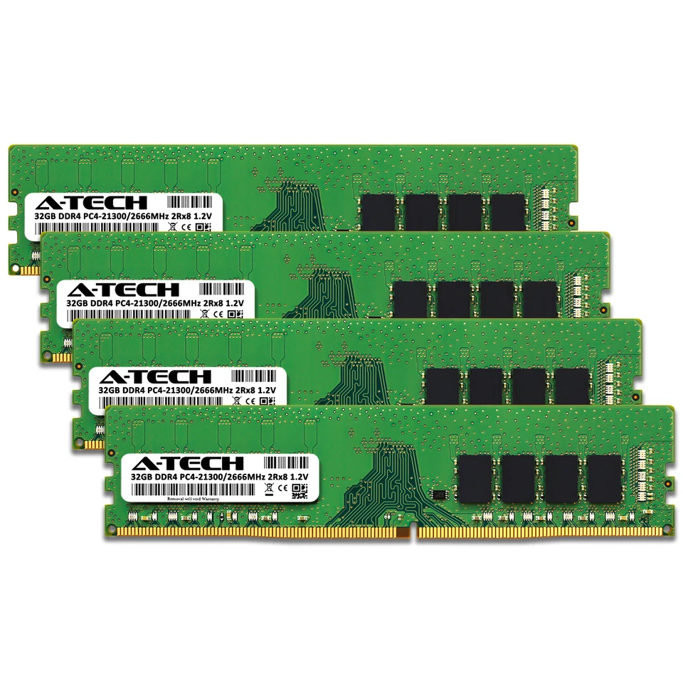 A-Tech 128GB 4x 32GB PC4-21300 Desktop DDR4 2666 Non-ECC DIMM 288-Pin Memory RAM - Image 2 of 4