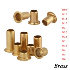 100Pcs M0.9/1.3/1.5/1.7/2/2.3/2.5/3/4/5/6 Brass Hollow Tubular Rivets Eyelet DIY