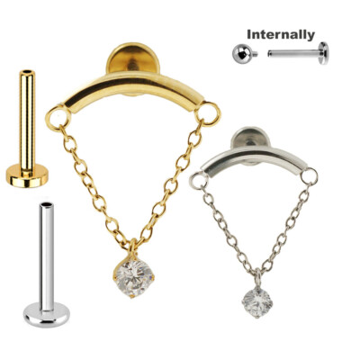 1,2mm Hidden Helix Titan Labret Innengewinde Runder Kristall Anhänger Kette Ohr