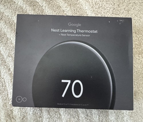Google Nest Learning Thermostat (4th Gen) w Temperature Sensor Polished Obsidian