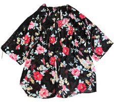 Torrid Black Floral Chiffon Lace Trim Sz 2/3 Kimono